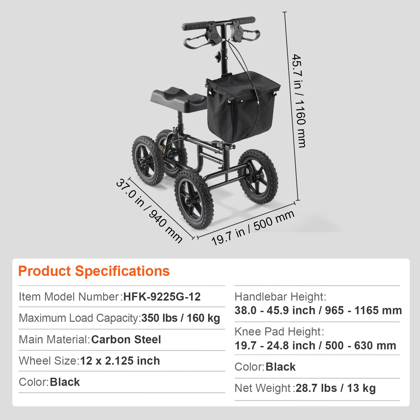 Folding Knee Scooter Steerable Knee Walker For Leg Recovery_voghion.com